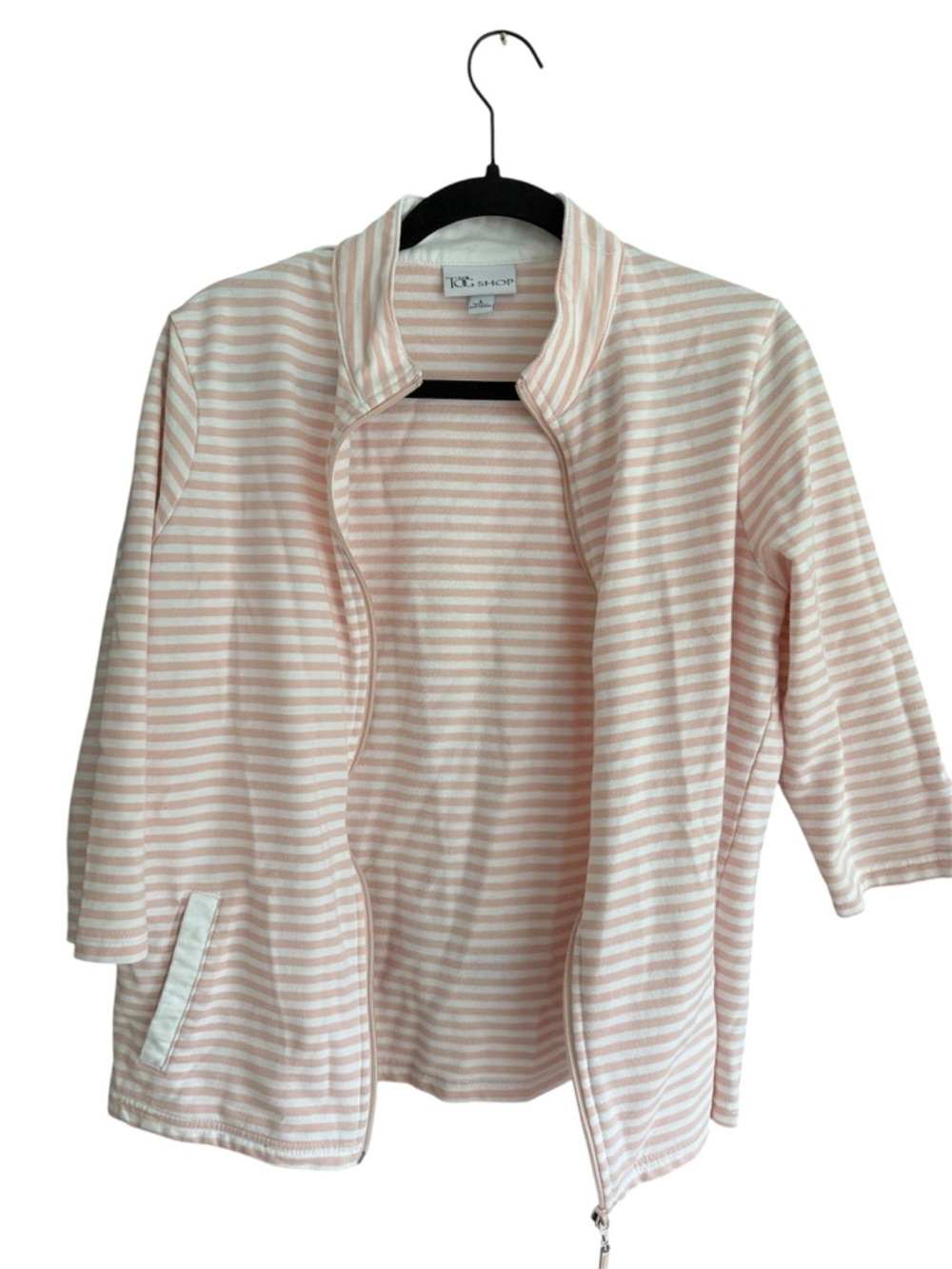 The Tog Shop Coral White Stripe Zip Jacket Women L Cotton Blend Lightweight